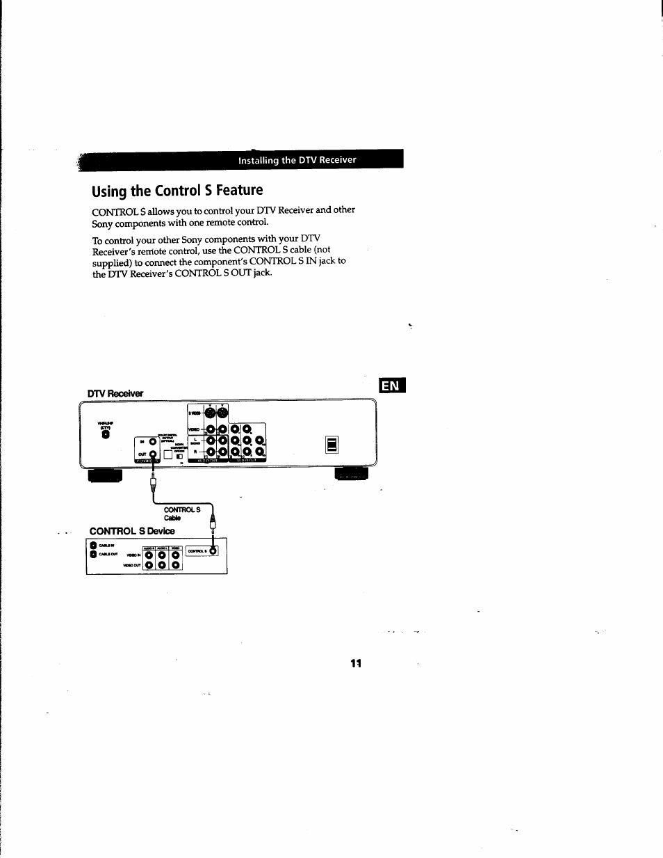 Using the control s feature, Dtv receiver | Sony DTR-HD1 User Manual | Page 11 / 54