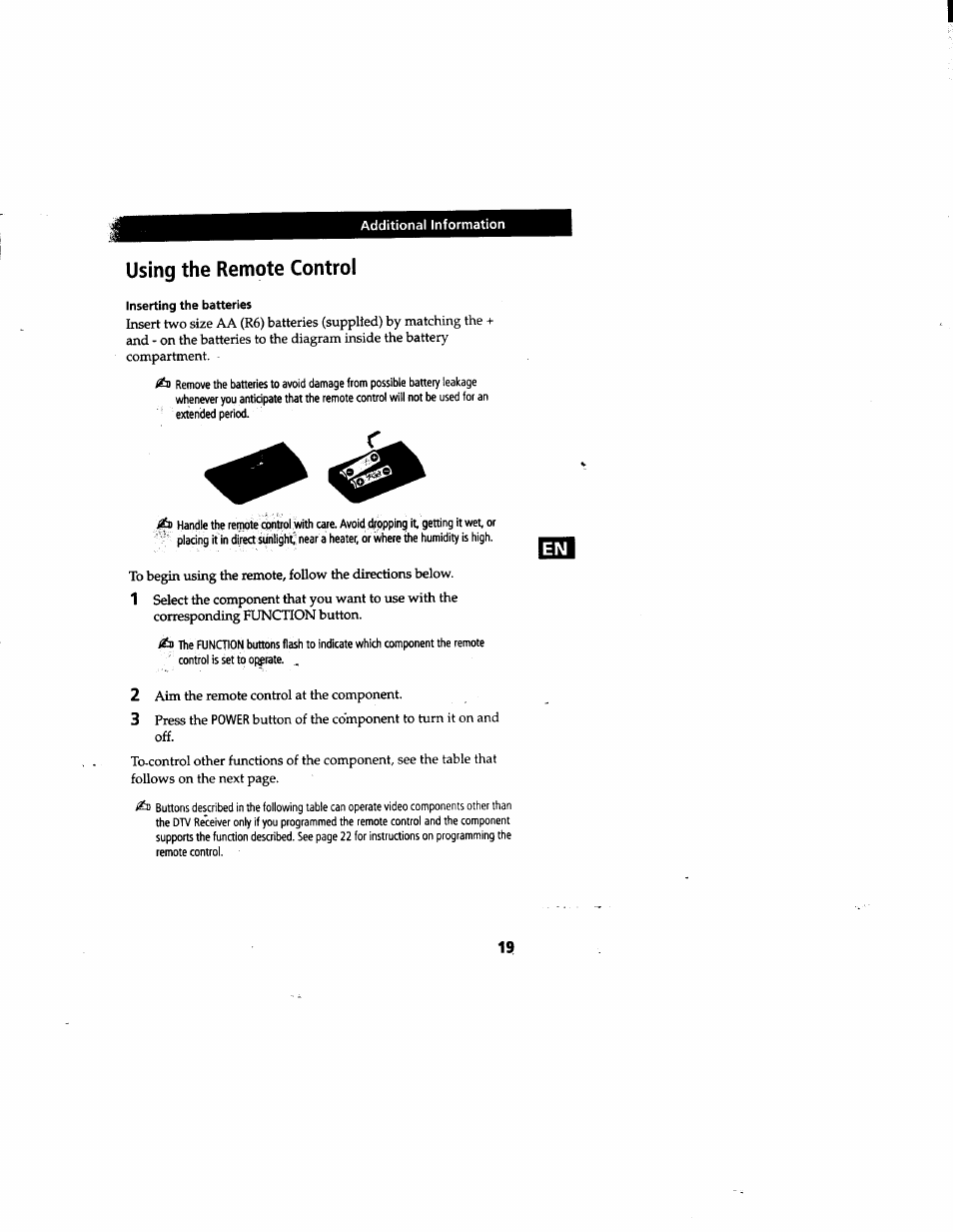 Using the remote control | Sony DTR-HD1 User Manual | Page 19 / 54