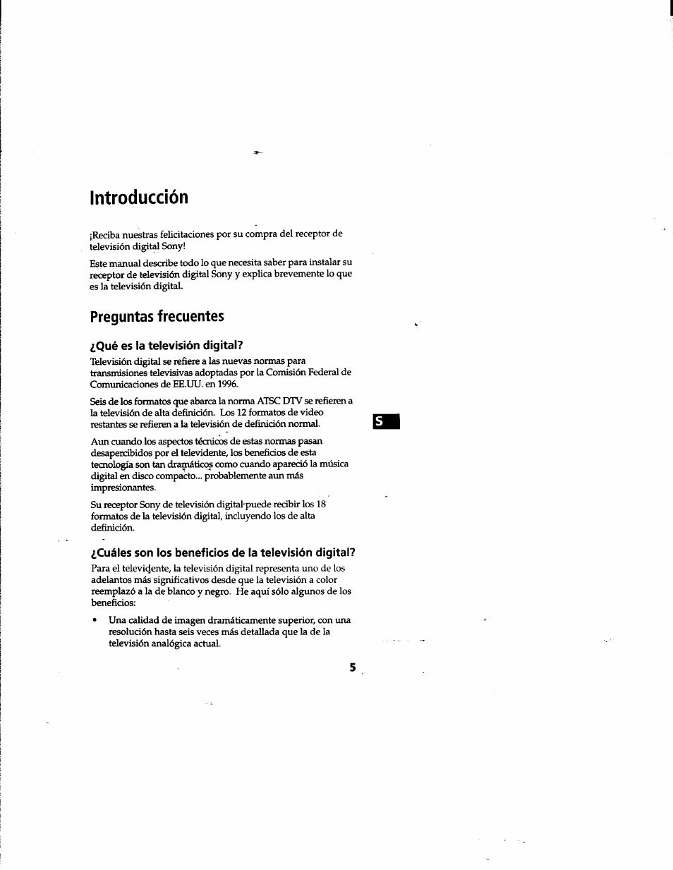 Preguntas frecuentes, Qué es la televisión digital, Cuáles son los beneficios de la televisión digital | Introducción | Sony DTR-HD1 User Manual | Page 32 / 54