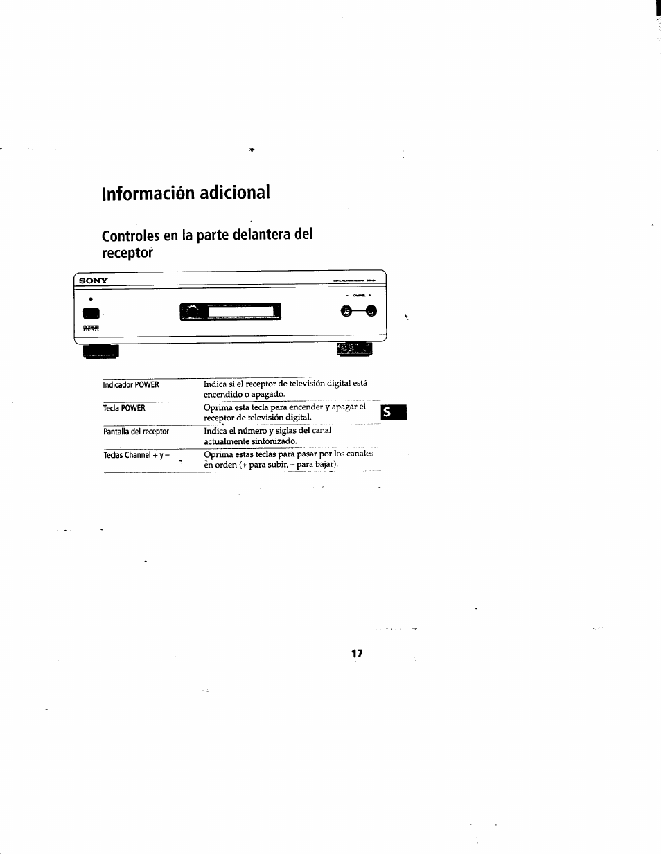 Controles en la parte delantera del receptor, Información adicional | Sony DTR-HD1 User Manual | Page 44 / 54