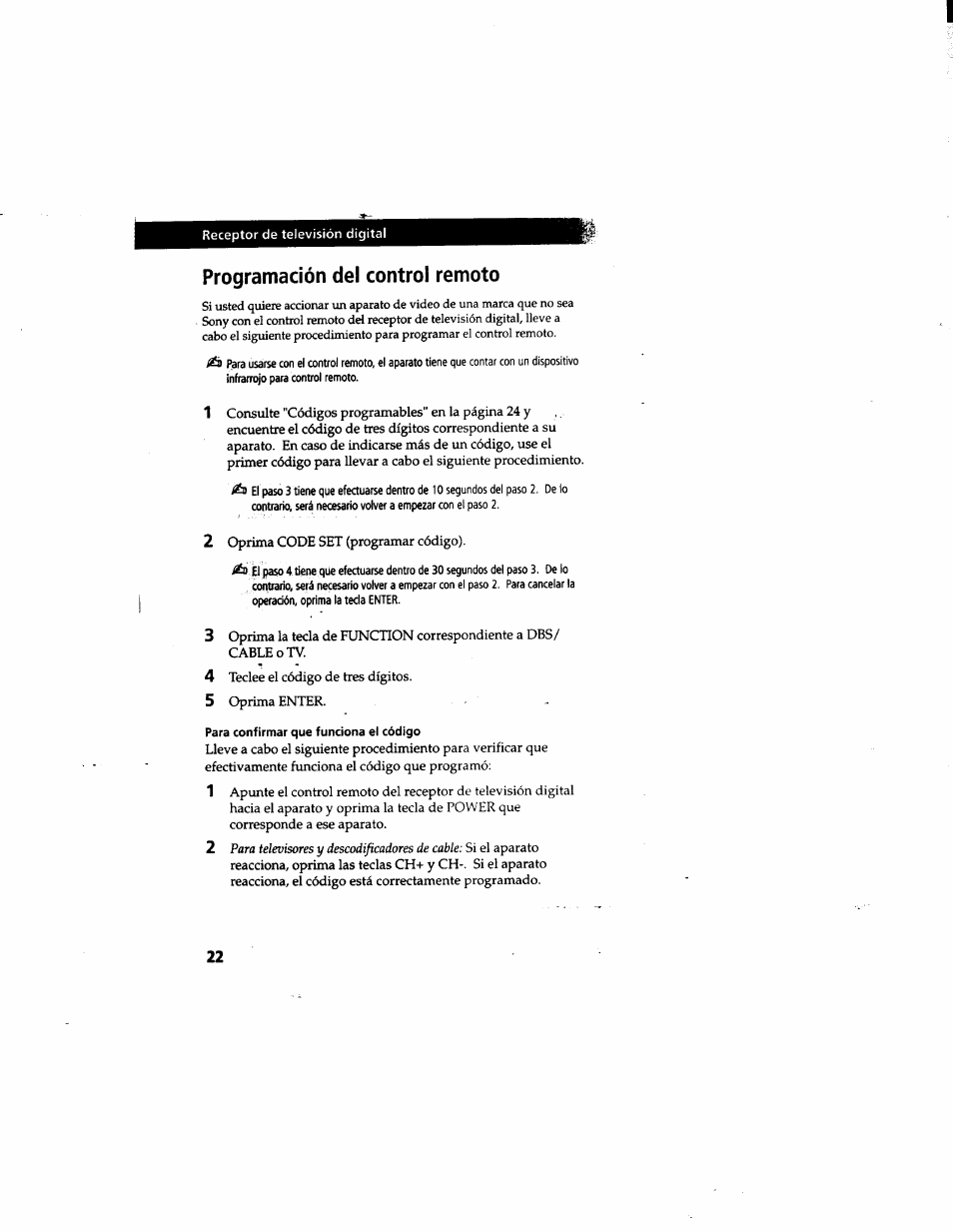Programación del control remoto | Sony DTR-HD1 User Manual | Page 49 / 54