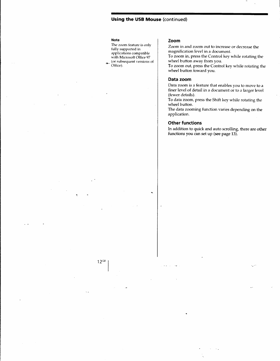Zoom, Data zoom, Other functions | Sony PCGA-UMS1 User Manual | Page 13 / 56
