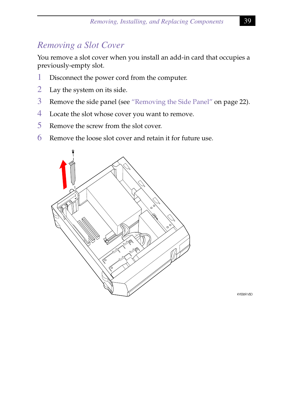 Heading2 - removing a slot cover, Removing a slot cover | Sony PCV-J150 User Manual | Page 53 / 104