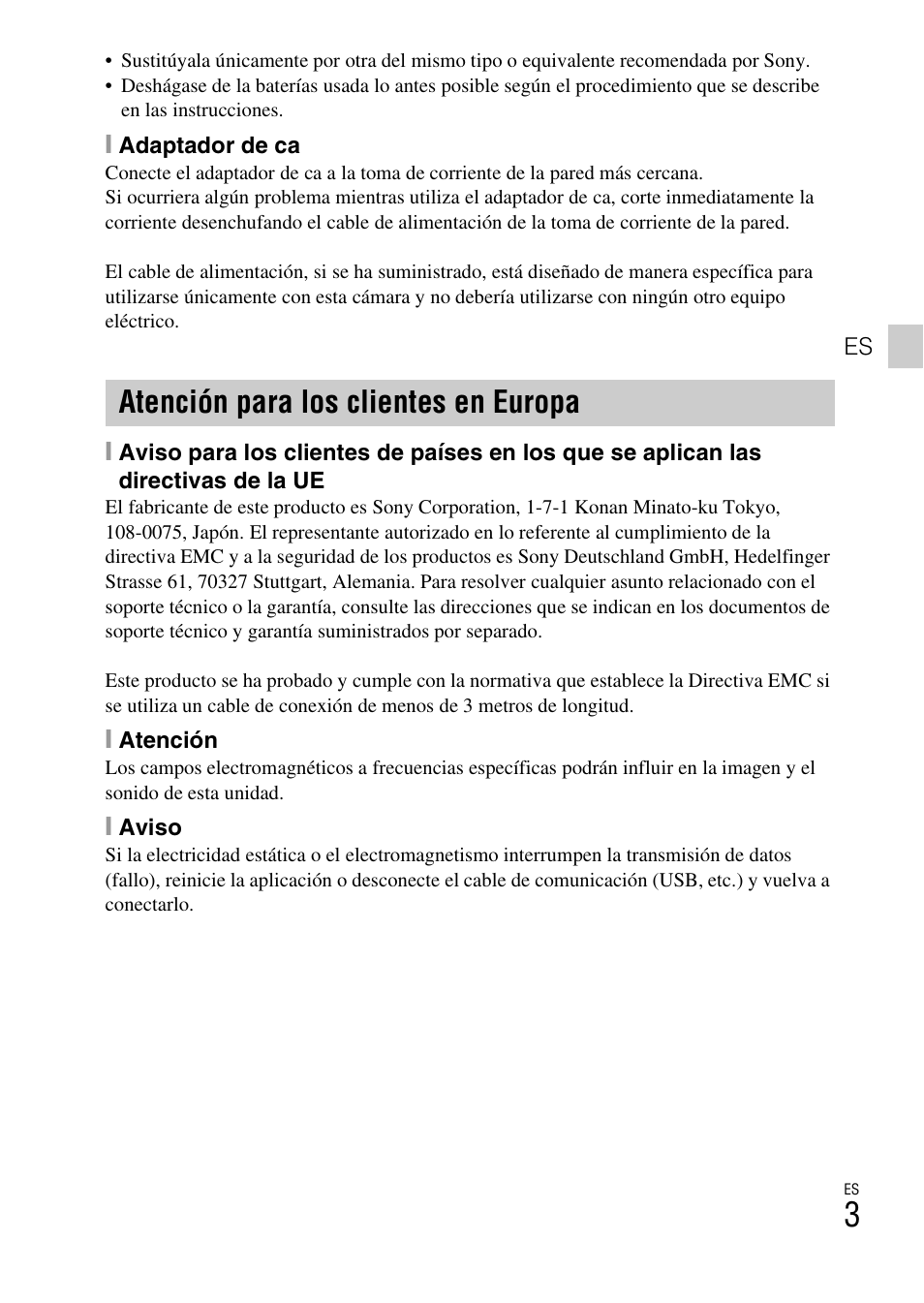 Atención para los clientes en europa | Sony DSC-WX9 User Manual | Page 31 / 56