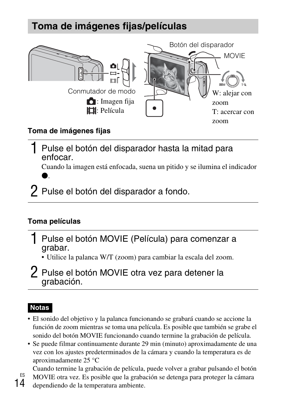 Toma de imágenes fijas/películas | Sony DSC-WX9 User Manual | Page 42 / 56