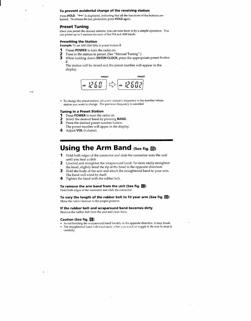 Using the arm band (see fig. m) | Sony SRF-M78 User Manual | Page 6 / 6