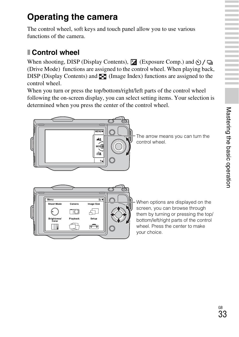 Operating the camera, Xcontrol wheel | Sony NEX-5NK User Manual | Page 33 / 94