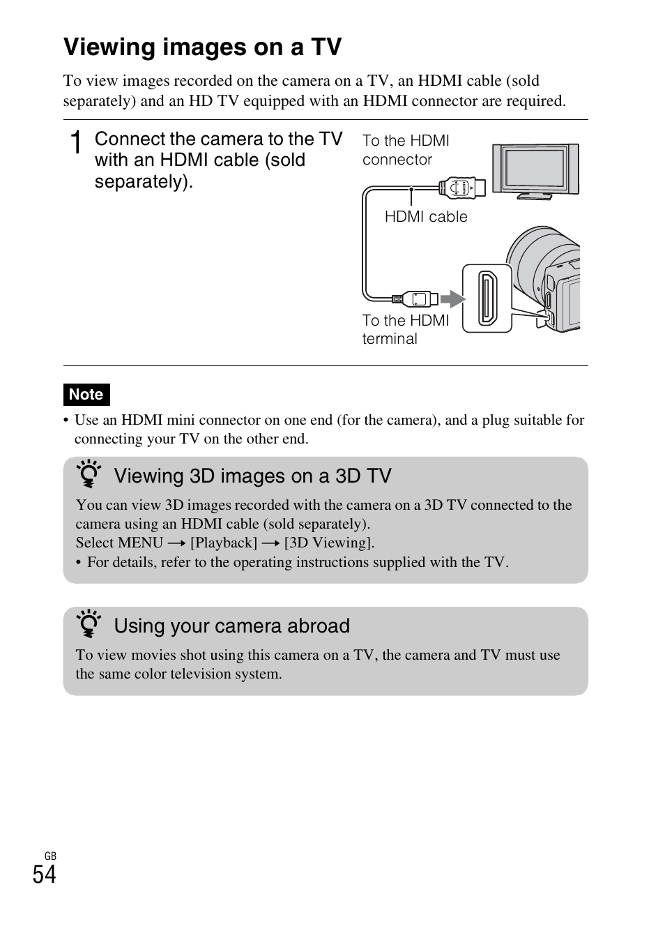 Viewing images on a tv, 54 viewing images on a tv | Sony NEX-5NK User Manual | Page 54 / 94