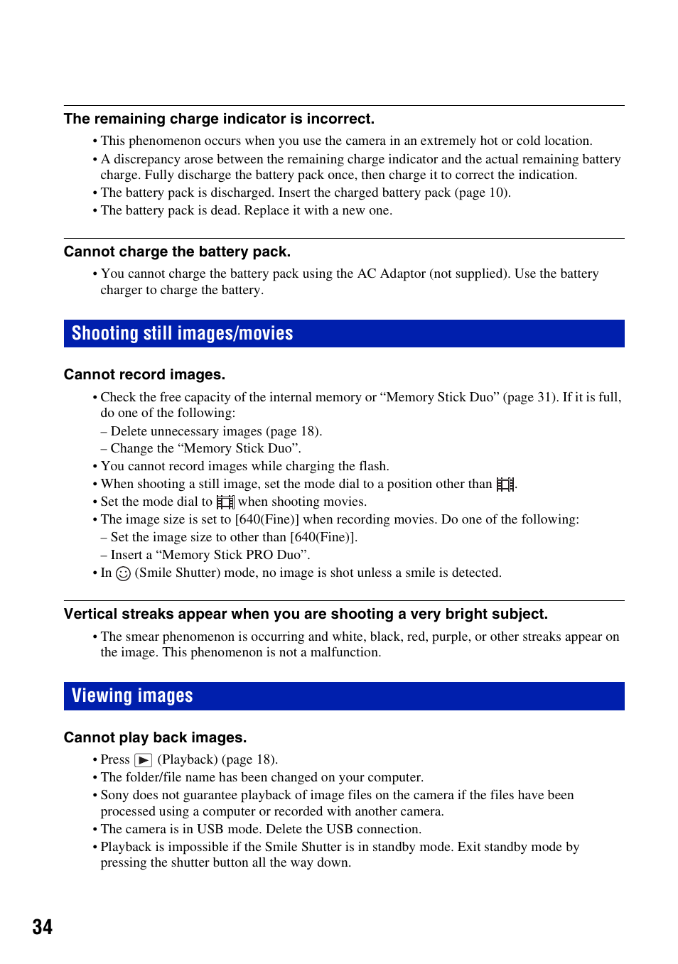 Shooting still images/movies, Viewing images, Shooting still images/movies viewing images | Sony DSC-W130 User Manual | Page 34 / 72