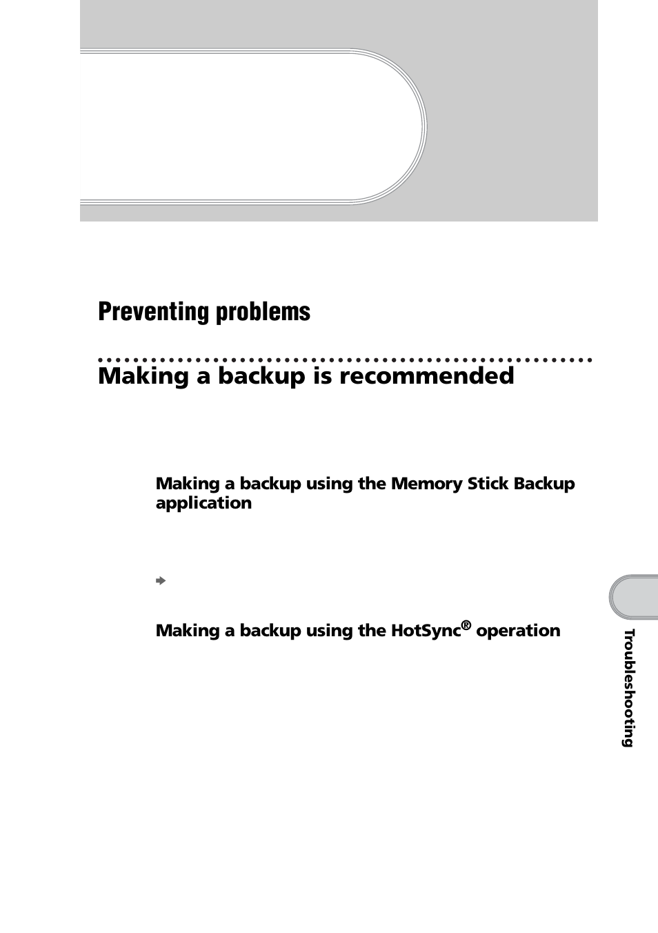 Troubleshooting, Preventing problems, Making a backup is recommended | Sony PEG-NZ90 User Manual | Page 101 / 116