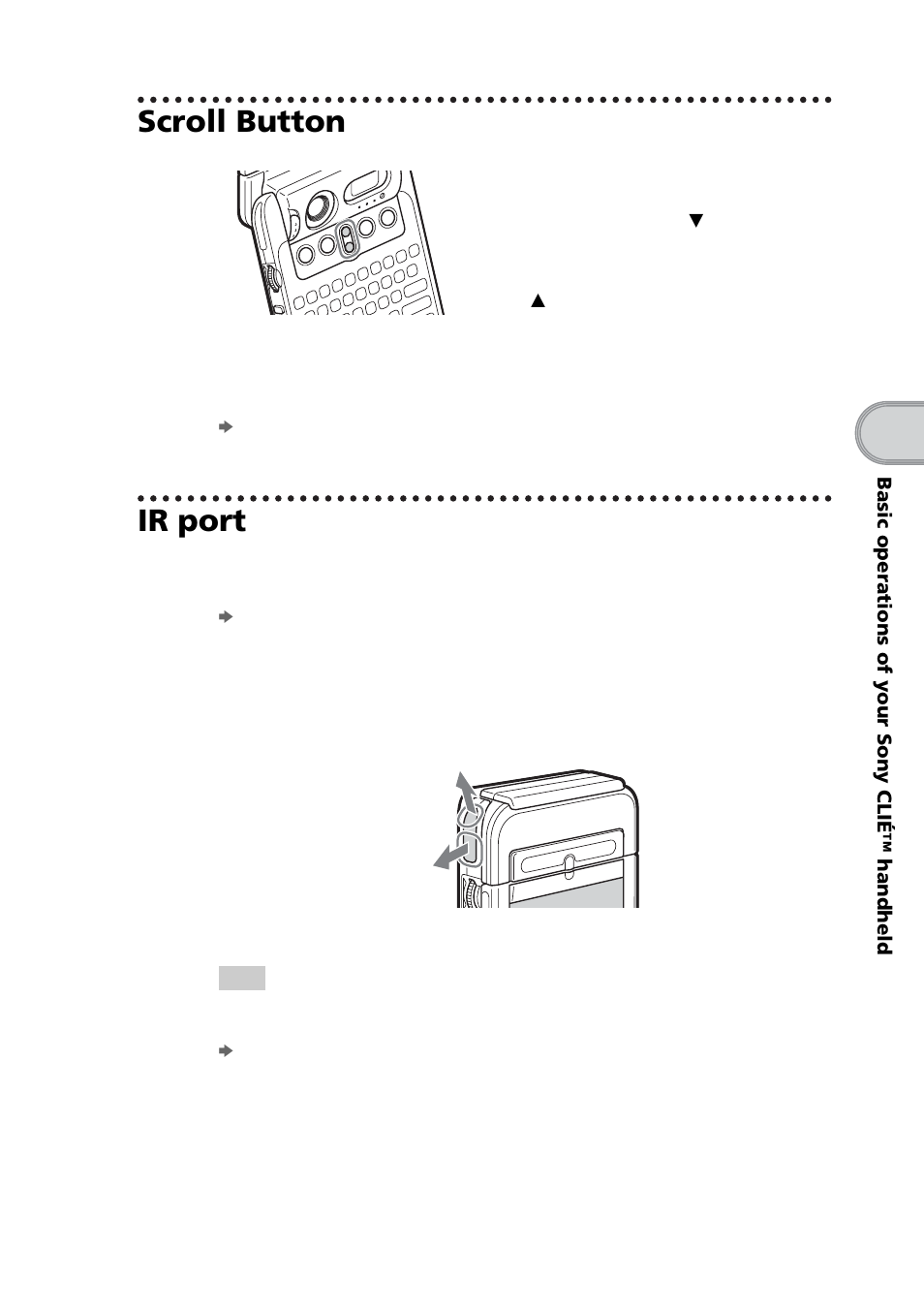 Scroll button, Ir port | Sony PEG-NZ90 User Manual | Page 35 / 116