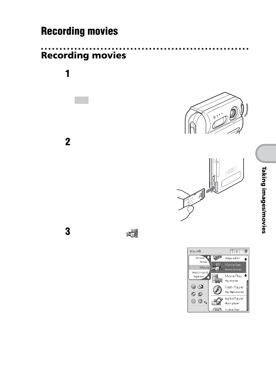 Recording movies | Sony PEG-NZ90 User Manual | Page 61 / 116