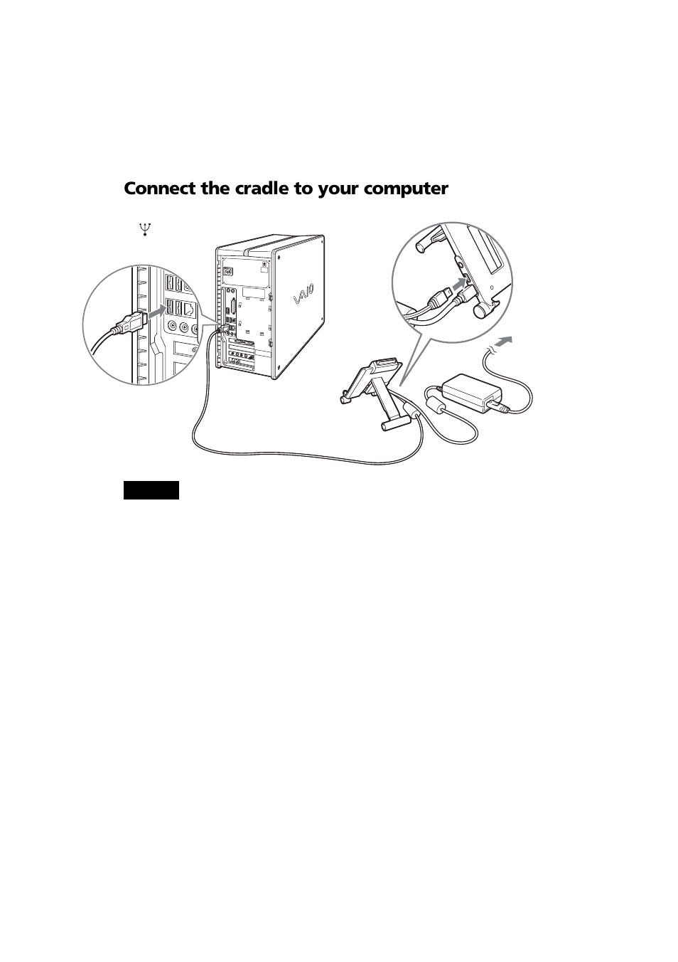 Step 2: connect the cradle to your computer, Step 2: connect the cradle to your, Computer | Connect the cradle to your computer | Sony PEG-NZ90 User Manual | Page 68 / 116