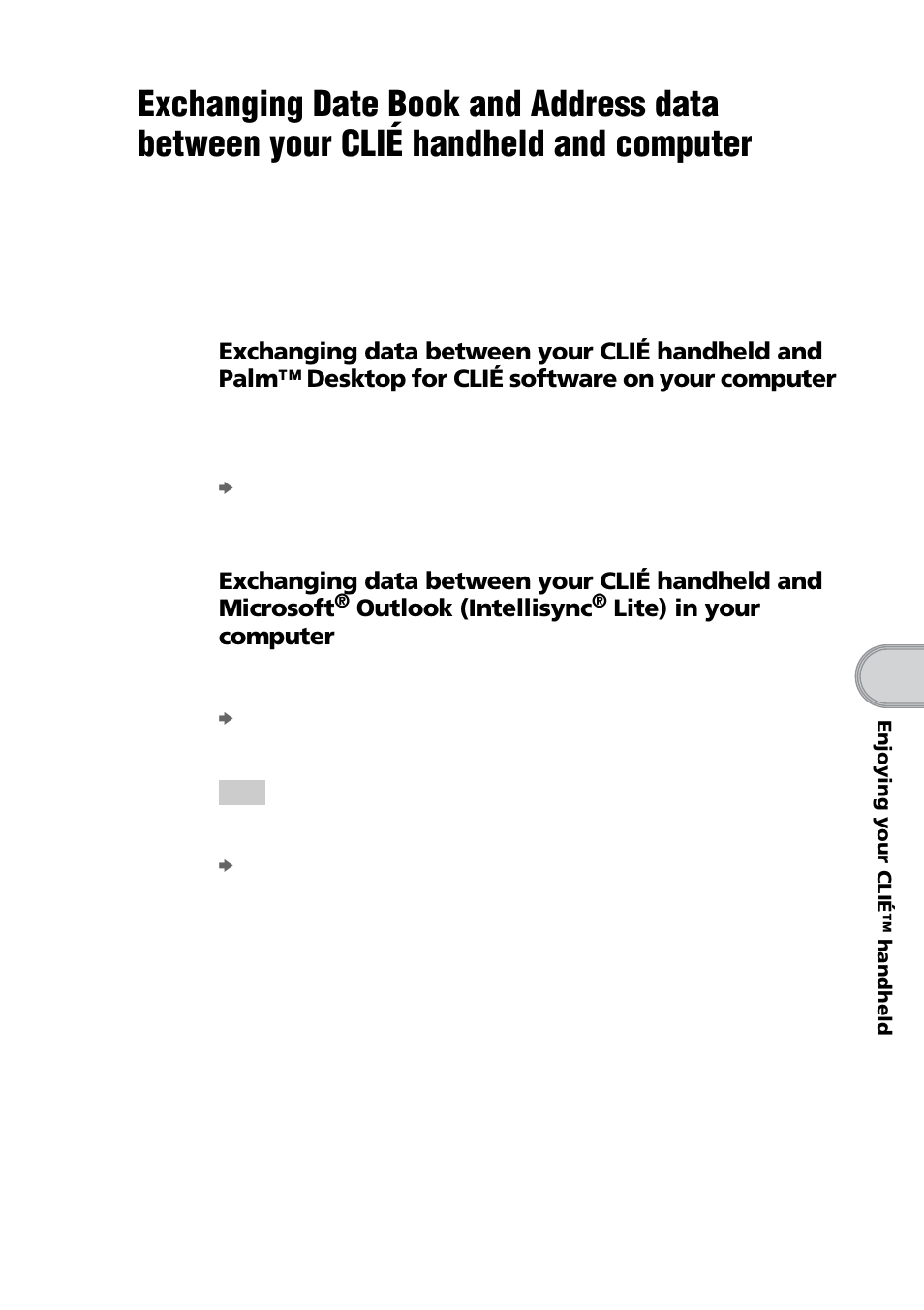 Exchanging date book and address data, Between your clié handheld and computer, Outlook (intellisync | Lite) in your computer | Sony PEG-NZ90 User Manual | Page 79 / 116