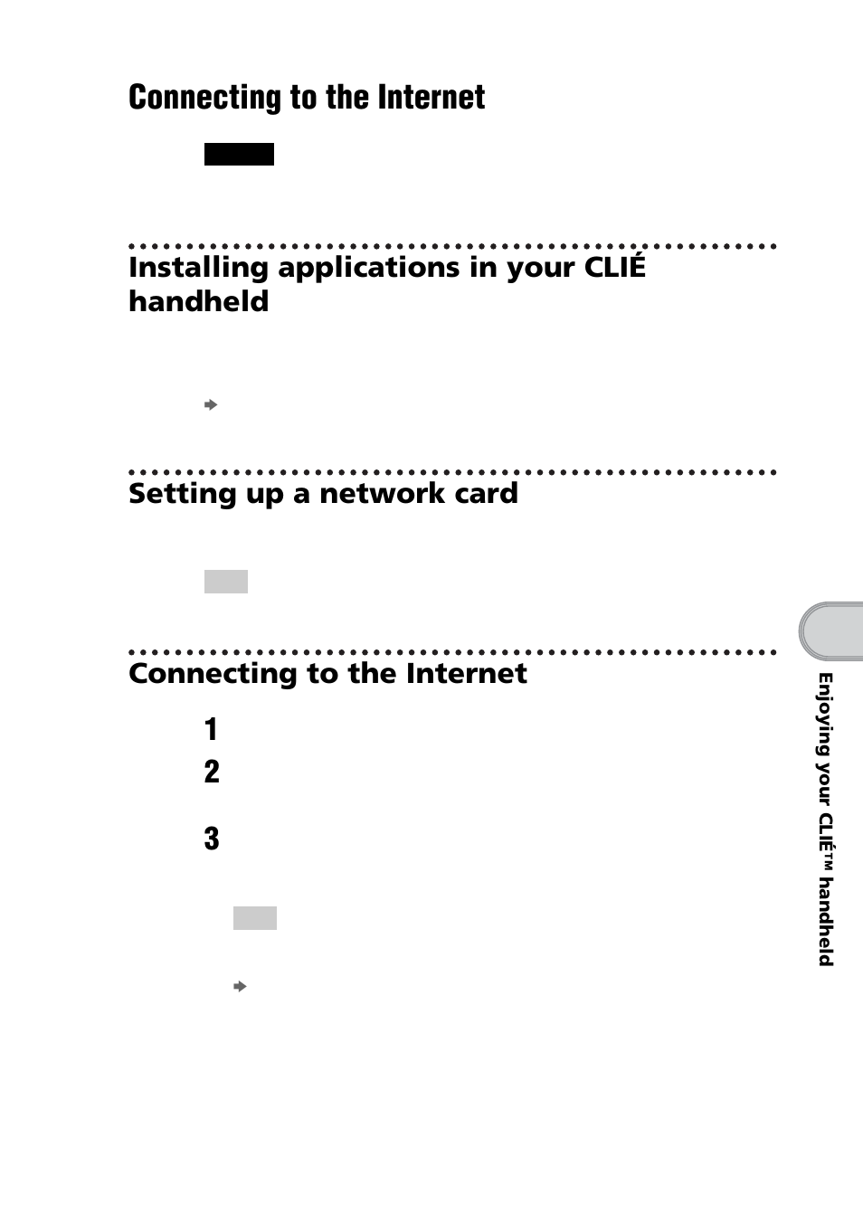 Connecting to the internet, Installing applications in your clié handheld, Setting up a network card | Sony PEG-NZ90 User Manual | Page 81 / 116