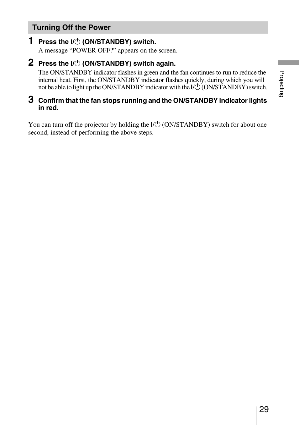 Turning off the power | Sony VPL-VW50 User Manual | Page 29 / 80