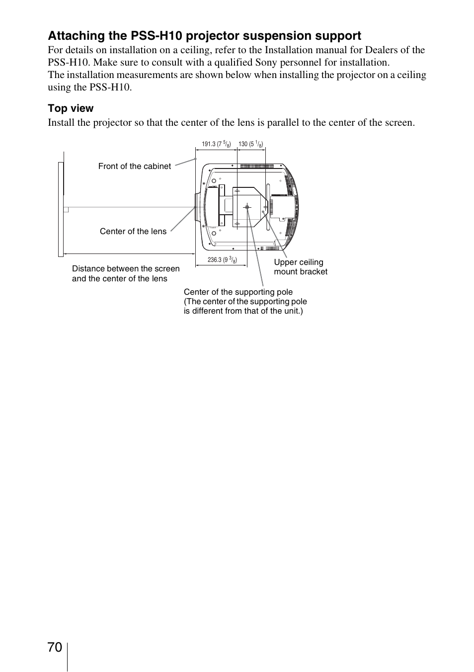 Attaching the pss-h10 projector suspension support | Sony VPL-VW50 User Manual | Page 70 / 80