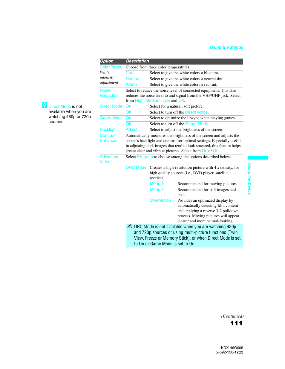 Sony KDX-46Q005 User Manual | Page 113 / 151