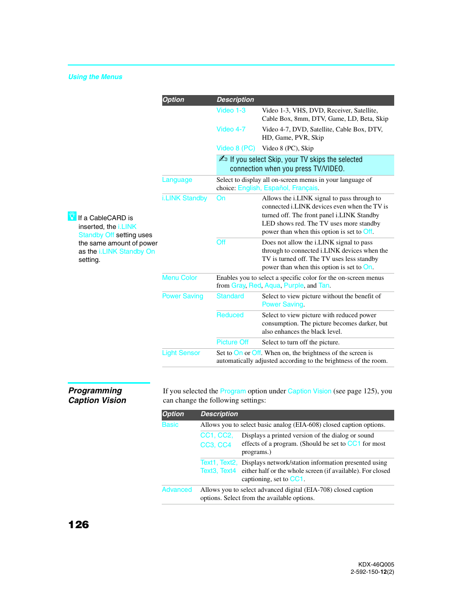 Programming caption vision | Sony KDX-46Q005 User Manual | Page 128 / 151