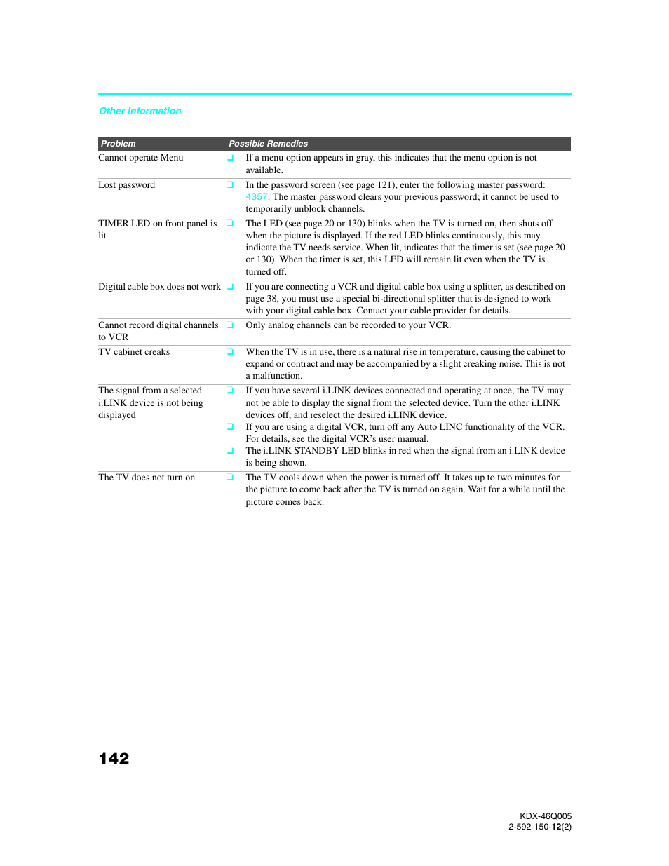 Sony KDX-46Q005 User Manual | Page 144 / 151