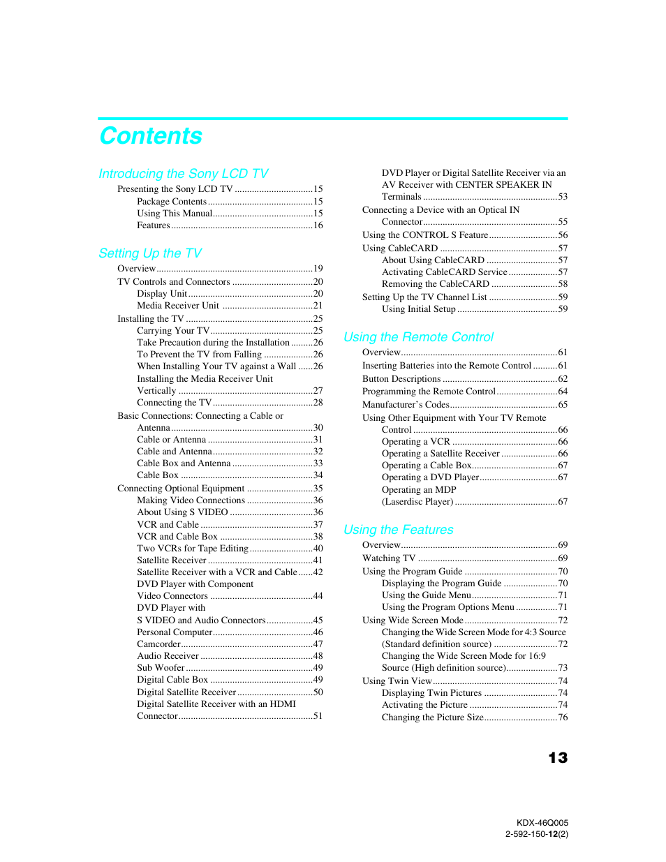 Sony KDX-46Q005 User Manual | Page 15 / 151
