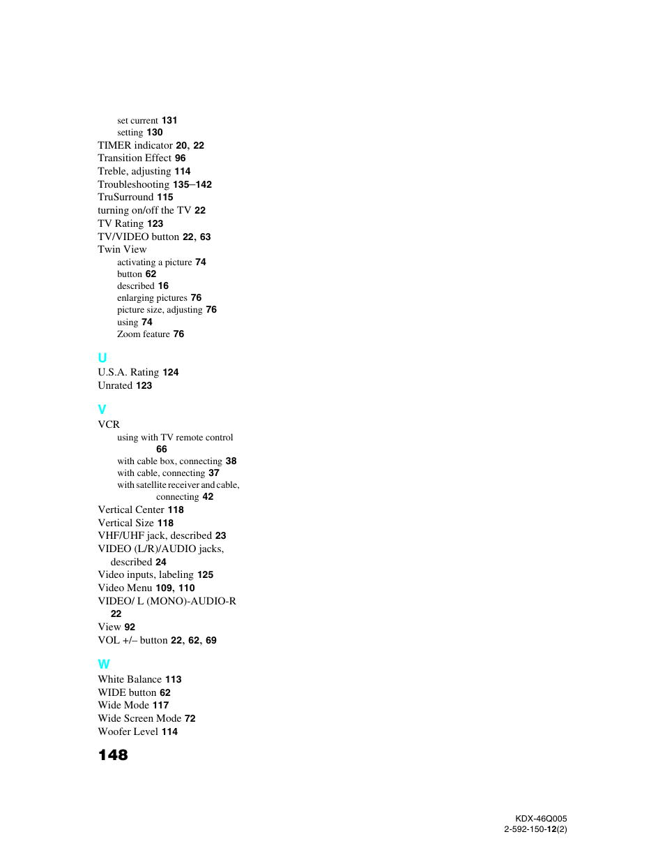 Sony KDX-46Q005 User Manual | Page 150 / 151