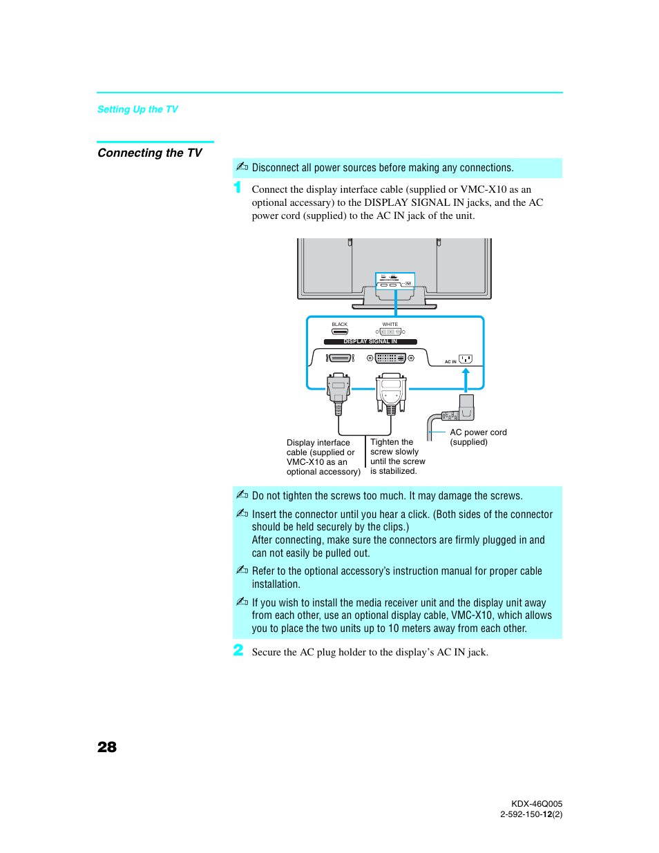 Connecting the tv | Sony KDX-46Q005 User Manual | Page 30 / 151