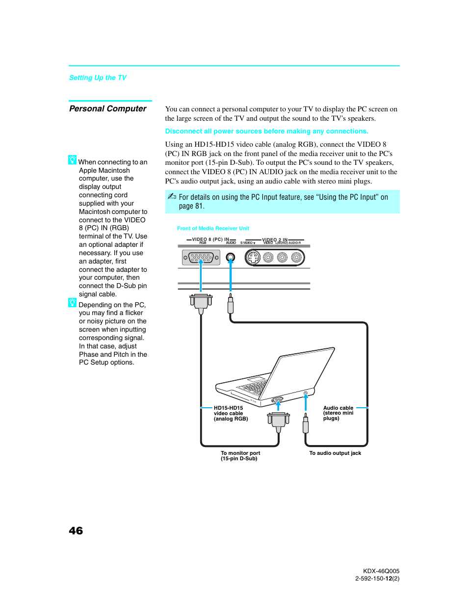 Personal computer | Sony KDX-46Q005 User Manual | Page 48 / 151