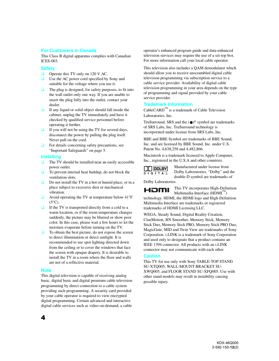 Sony KDX-46Q005 User Manual | Page 6 / 151