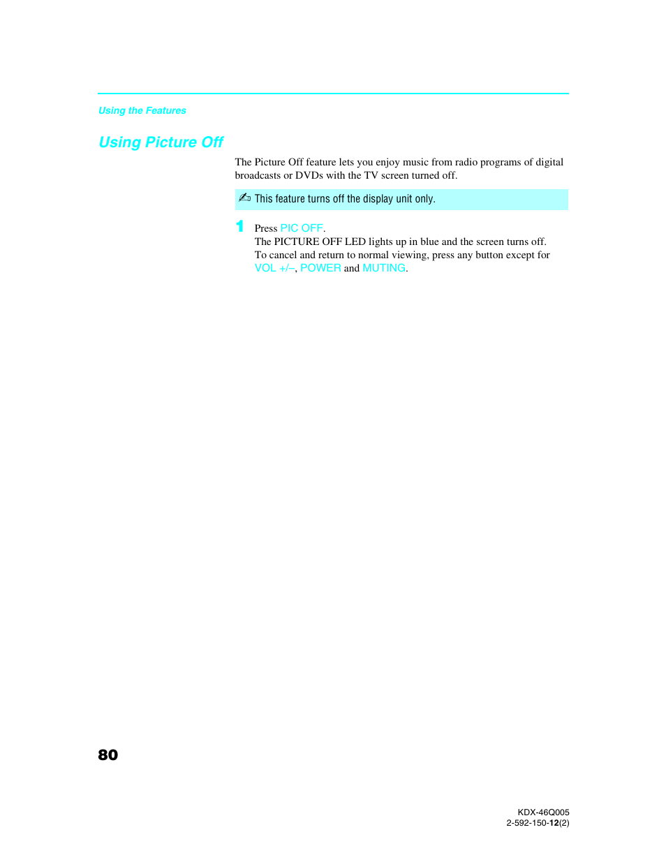 Using picture off | Sony KDX-46Q005 User Manual | Page 82 / 151