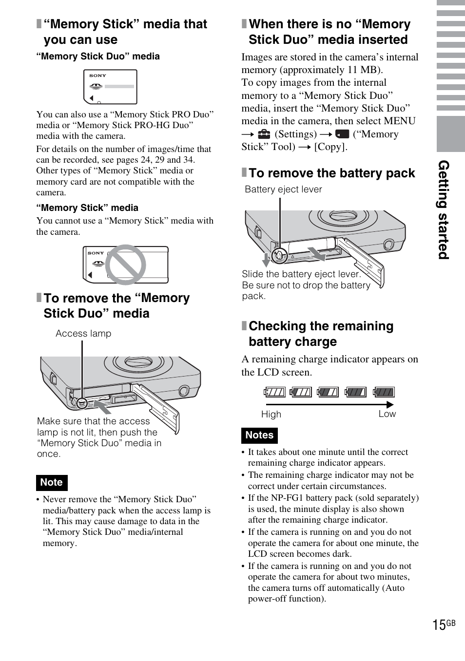 Get ting st art e d 15 | Sony DSC-WX1 User Manual | Page 15 / 120