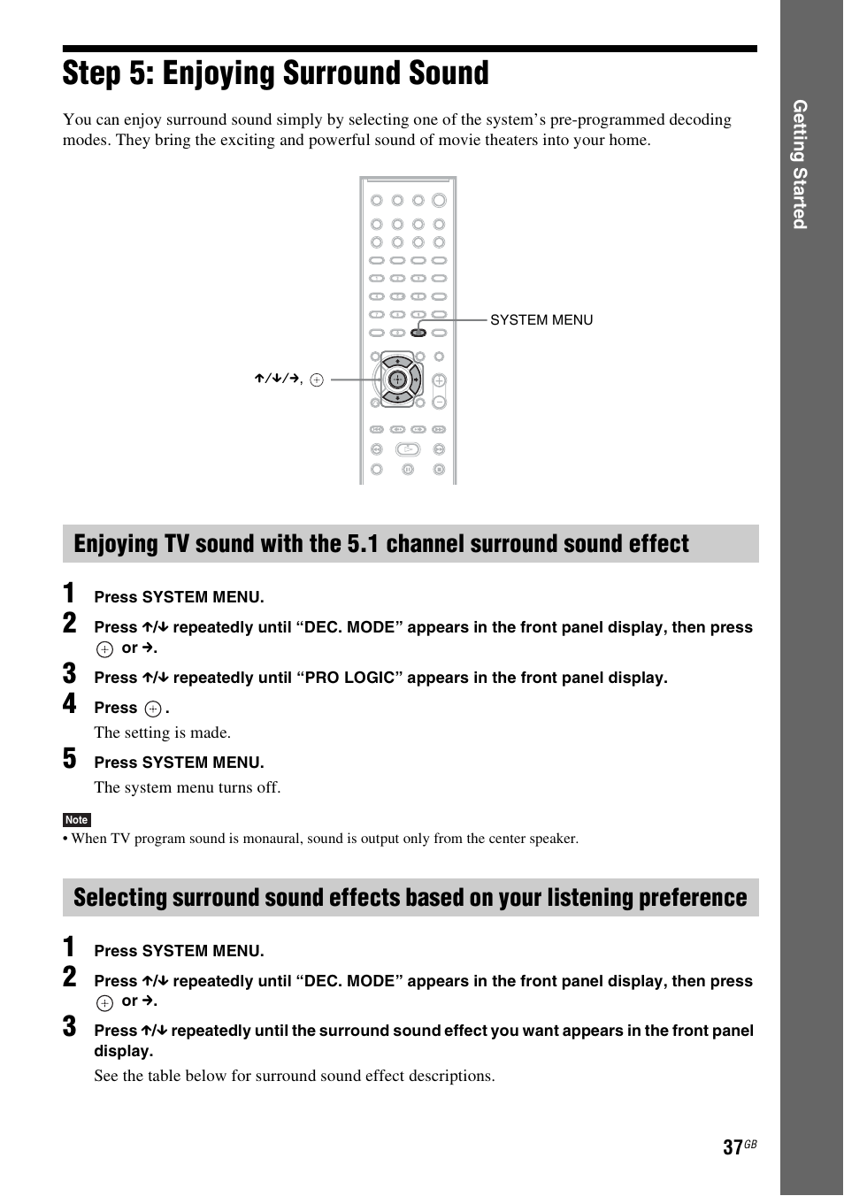Step 5: enjoying surround sound, Step 5: enjoying surround, Sound | Sony DAV-HDX585 User Manual | Page 37 / 116