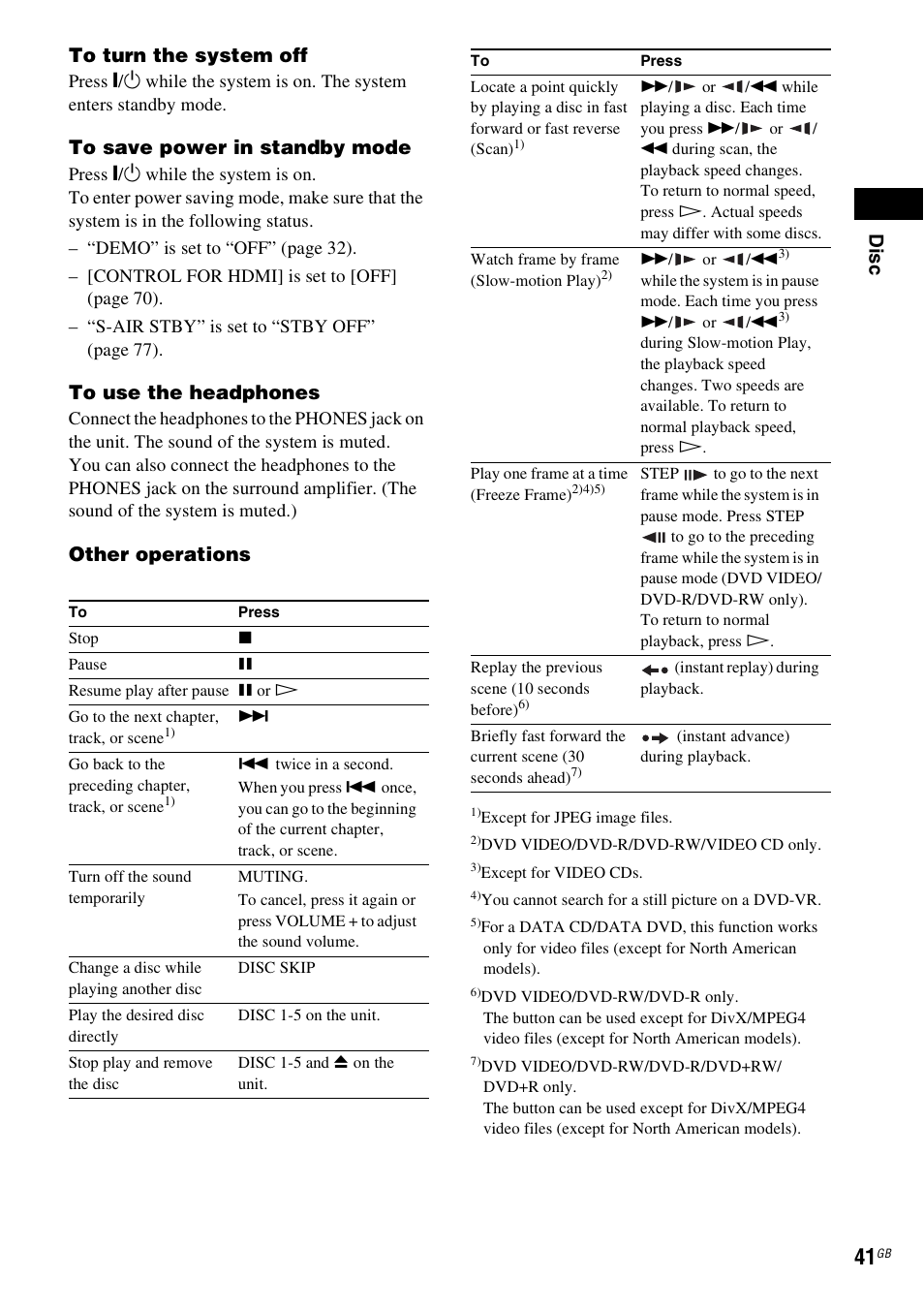 Dis c, Other operations | Sony DAV-HDX585 User Manual | Page 41 / 116