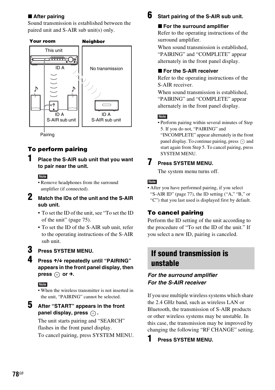 If sound transmission is unstable | Sony DAV-HDX585 User Manual | Page 78 / 116