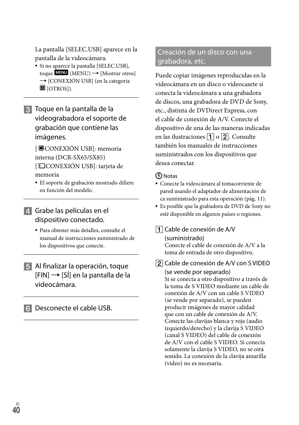 Creación de un disco con una grabadora, etc | Sony DCR-SX45 User Manual | Page 104 / 131