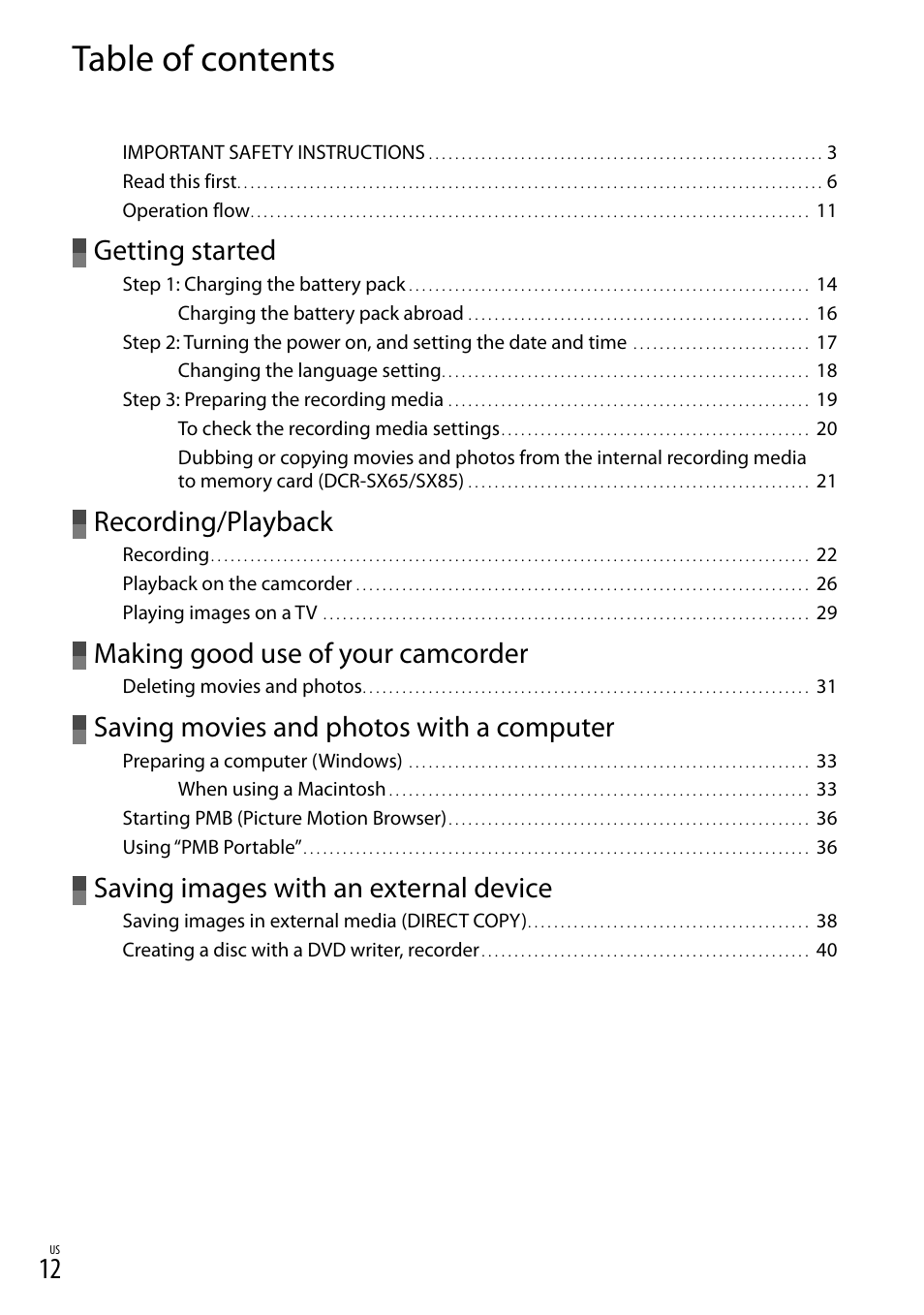 Sony DCR-SX45 User Manual | Page 12 / 131