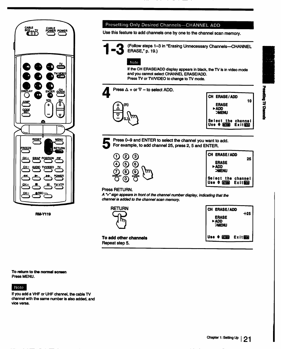 To add other channels | Sony KV-27V55 User Manual | Page 21 / 60