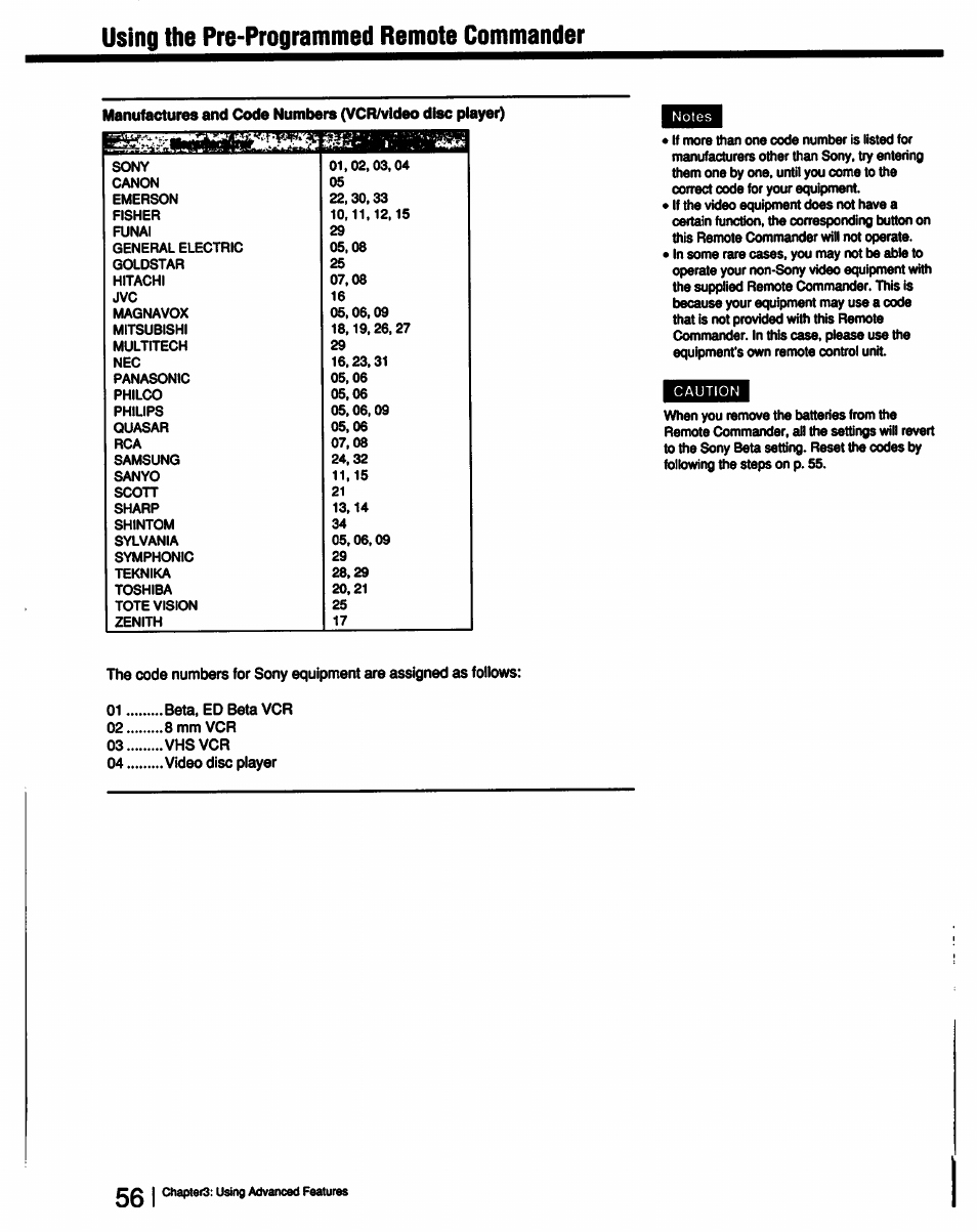 Using the pre-programmed remote commander | Sony KV-27V55 User Manual | Page 56 / 60