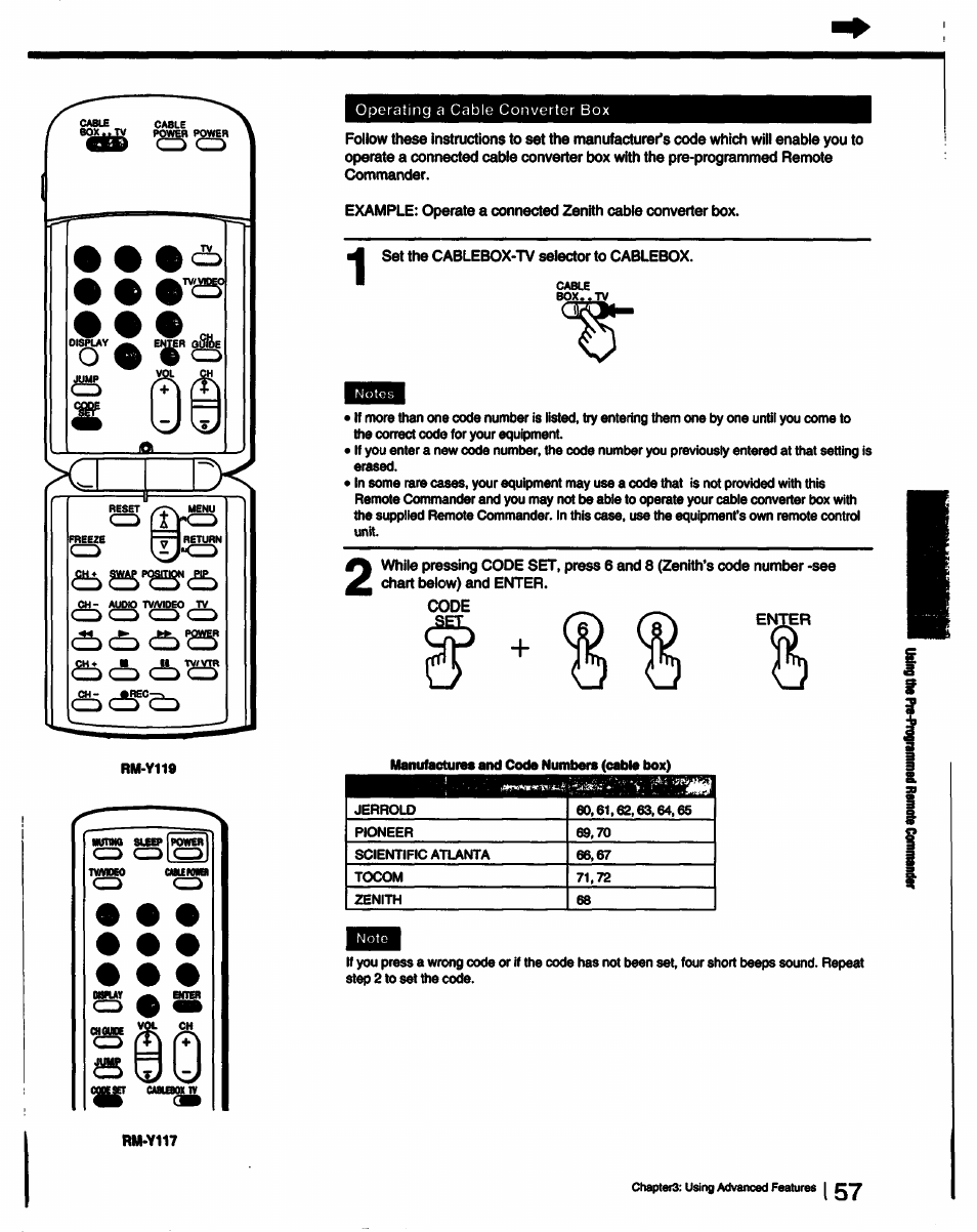 Code, Enter | Sony KV-27V55 User Manual | Page 57 / 60