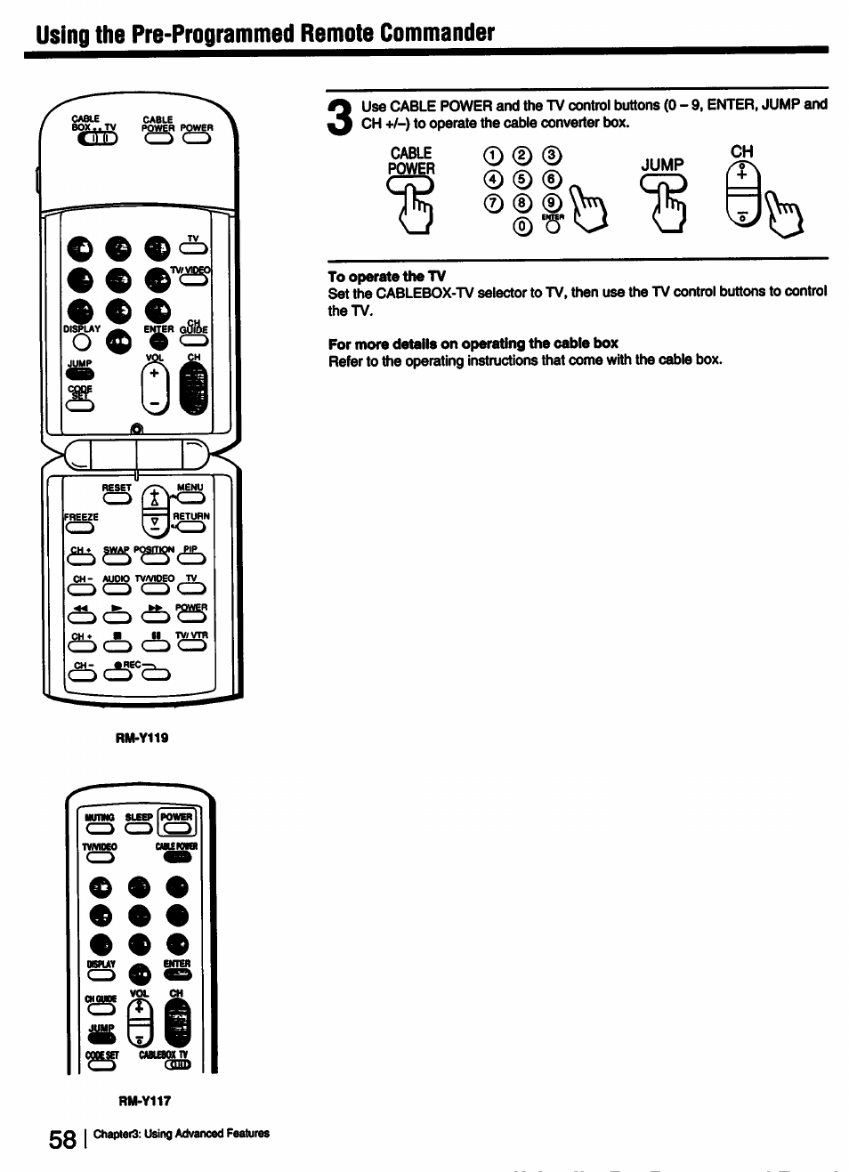 To operate the tv, For more details on operating the cable box, Èb sb | Sony KV-27V55 User Manual | Page 58 / 60