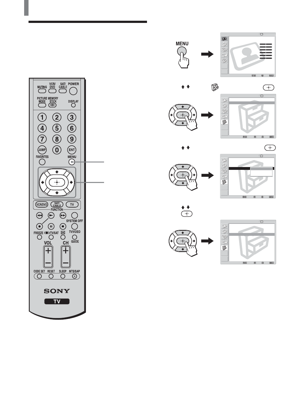 Selecting the on-screen menu language, 2 - 4 1, 5 selecting the on-screen menu language, Press menu | Press v/v to select (setup), then press, Press v/v to select “language,” then press, Press menu to exit the menu screen | Sony KLV-21SG2 User Manual | Page 22 / 80