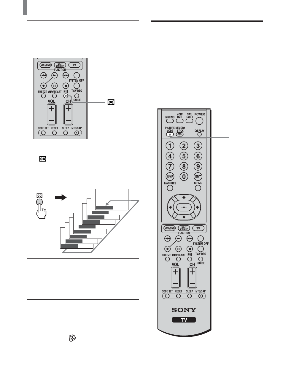Watching with closed caption, Selecting the picture mode | Sony KLV-21SG2 User Manual | Page 24 / 80