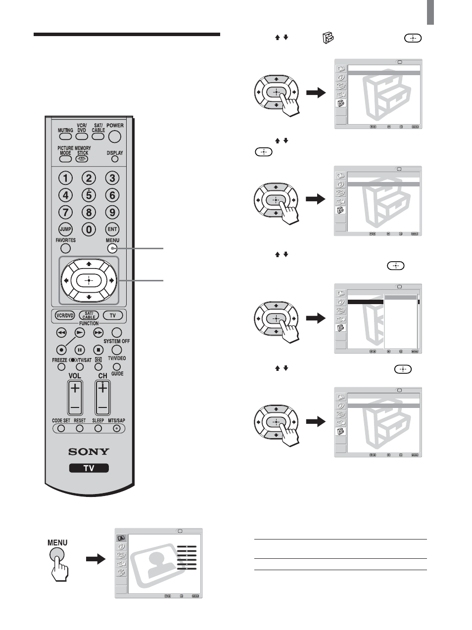 Using the video label feature, Press menu, Press v/v to select (setup), then press | Press v/v to select “video label,” then press, Press v/v to select the label, then press, Press menu to exit the menu screen | Sony KLV-21SG2 User Manual | Page 29 / 80