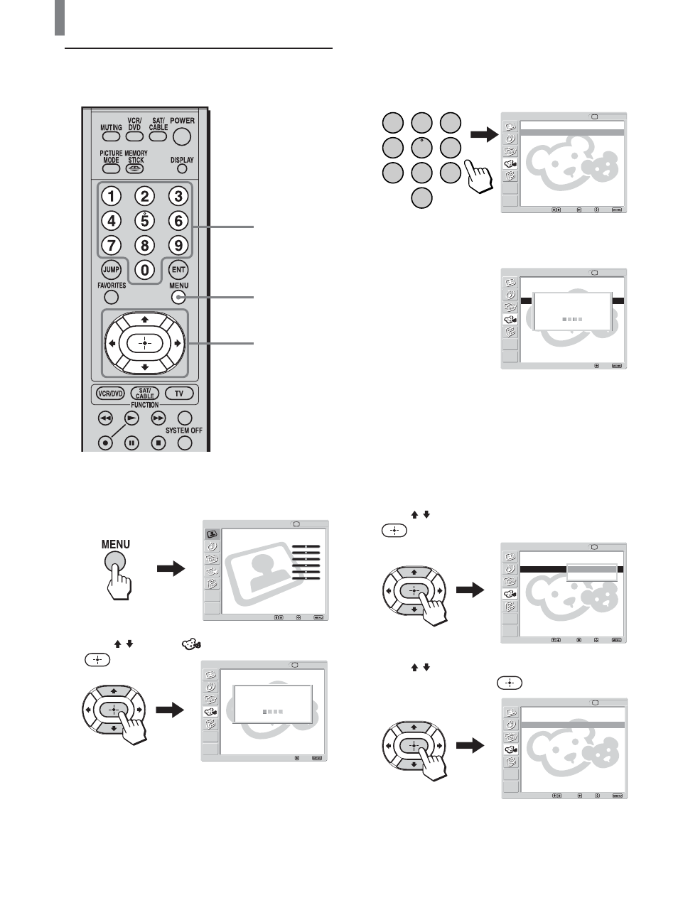 Activating the parental control feature, Press menu, Press v/v to select (parent), then press | Press v/v to select “select country,” then press | Sony KLV-21SG2 User Manual | Page 42 / 80