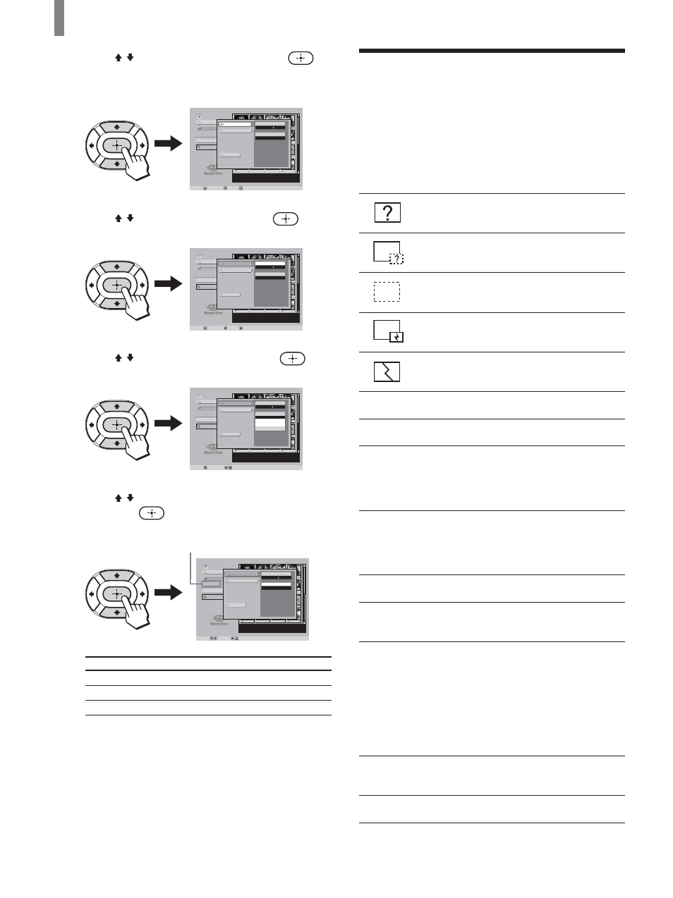Caution icons and messages, Press v/v to select “file,” then press, Press v/v to select “filter,” then press | Sony KLV-21SG2 User Manual | Page 70 / 80