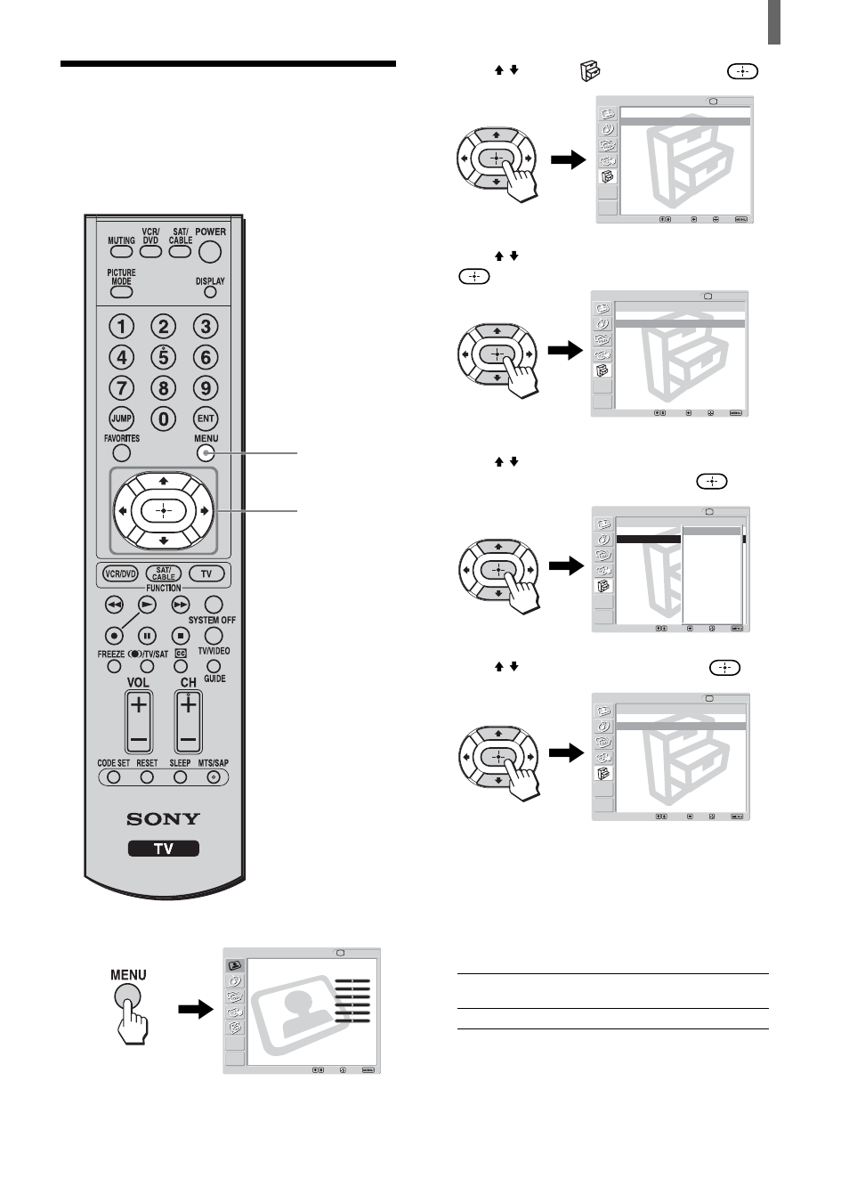 Using the video label feature, Press menu, Press v/v to select (setup), then press | Press v/v to select “video label,” then press, Press v/v to select the label, then press, Press menu to exit the menu screen | Sony KLV-21SR2 User Manual | Page 29 / 60