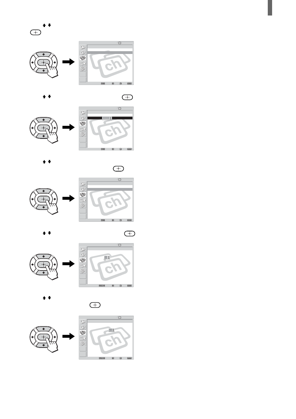 Press v/v to select “channel label,” then press, Press v/v to select “channel”, then press, Press v/v to select the “label,” then press | Repeat to add up to 5 characters to the label, Press menu to exit the menu screen | Sony KLV-21SR2 User Manual | Page 35 / 60