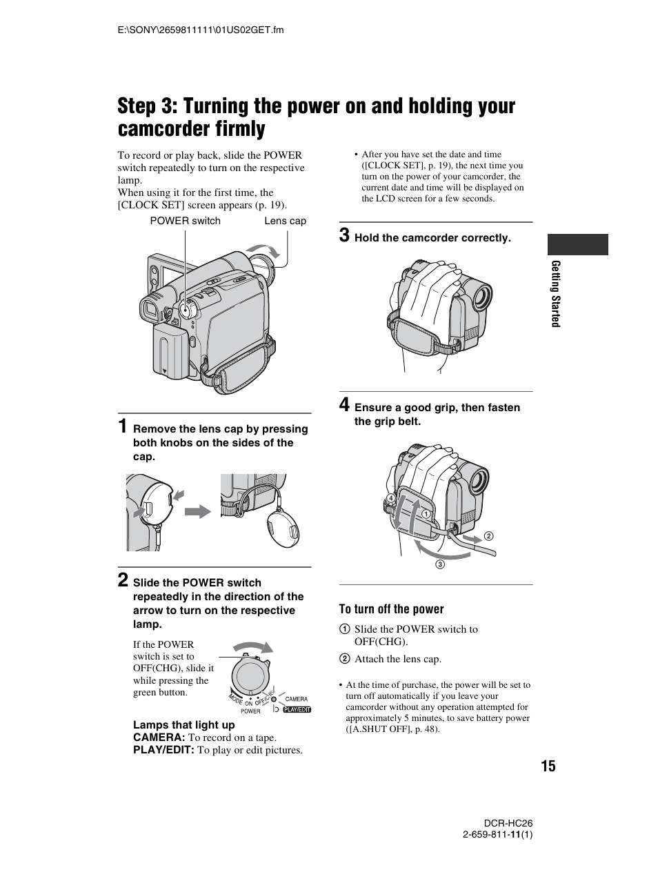 P. 15 | Sony DCR-HC26 User Manual | Page 15 / 92