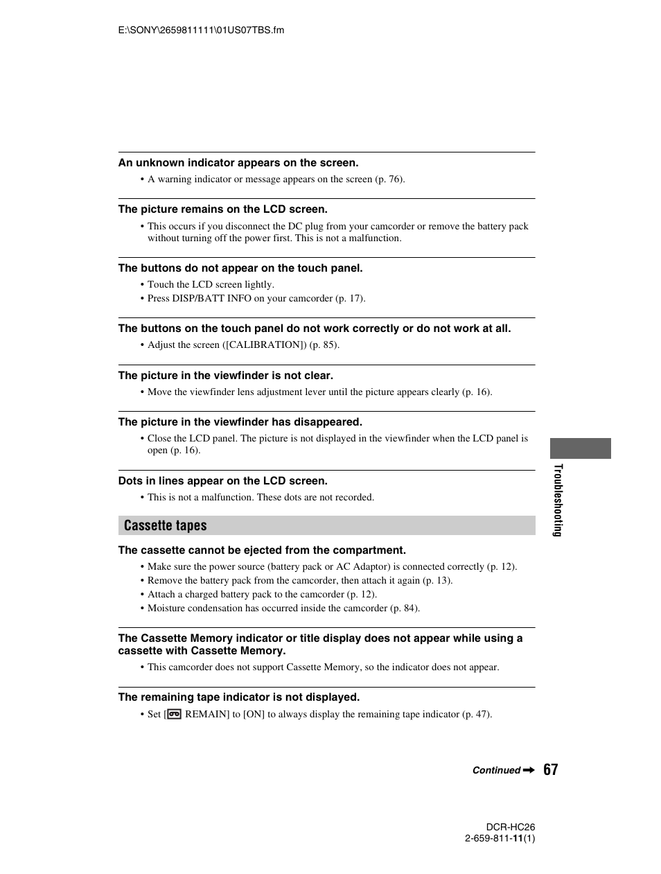 Cassette tapes | Sony DCR-HC26 User Manual | Page 67 / 92