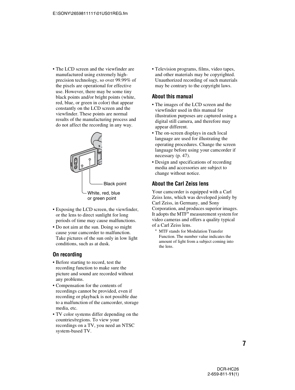 Sony DCR-HC26 User Manual | Page 7 / 92